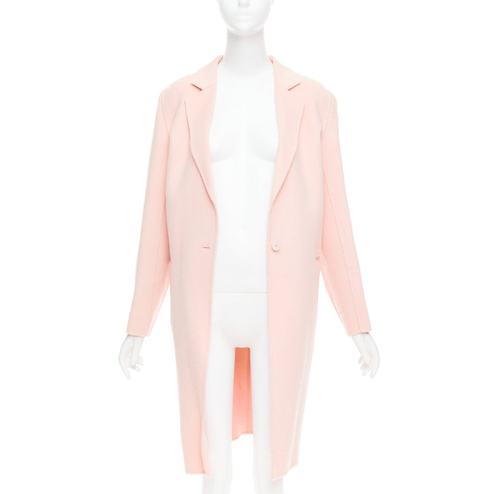 SANDRO pink wool blend notced collar single button long coat FR36 S
