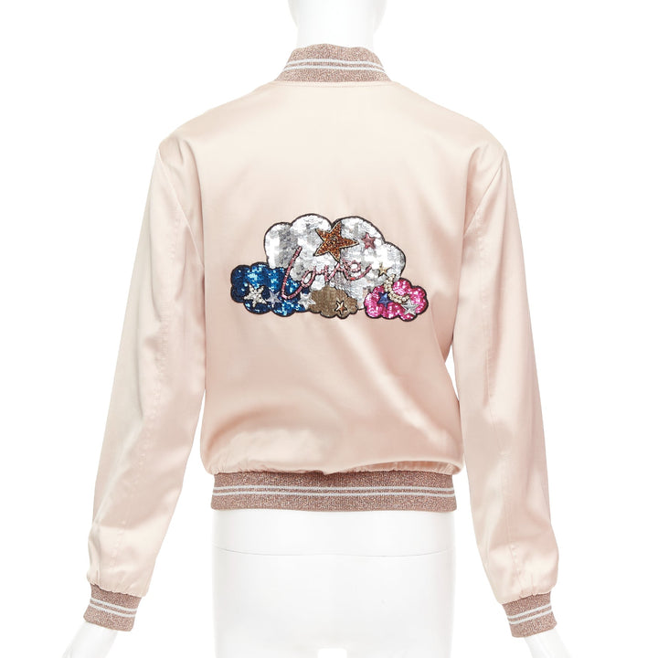 SAINT LAURENT 2016 Hedi Slimane blush satin Love sequin bomber FR36 S