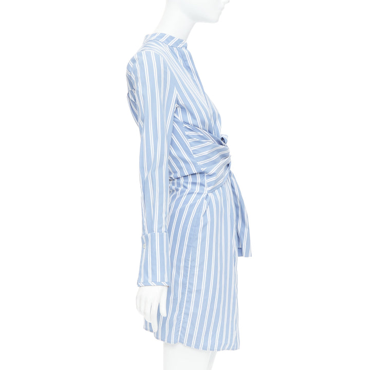 VVB VICTORIA BECKHAM blue white cotton striped tie shirt dress UK4 XXS
