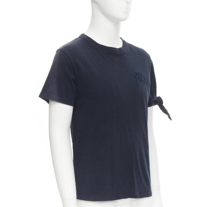 JW Anderson JWA logo embroidered navy blue cotton tie sleeve T-shirt S