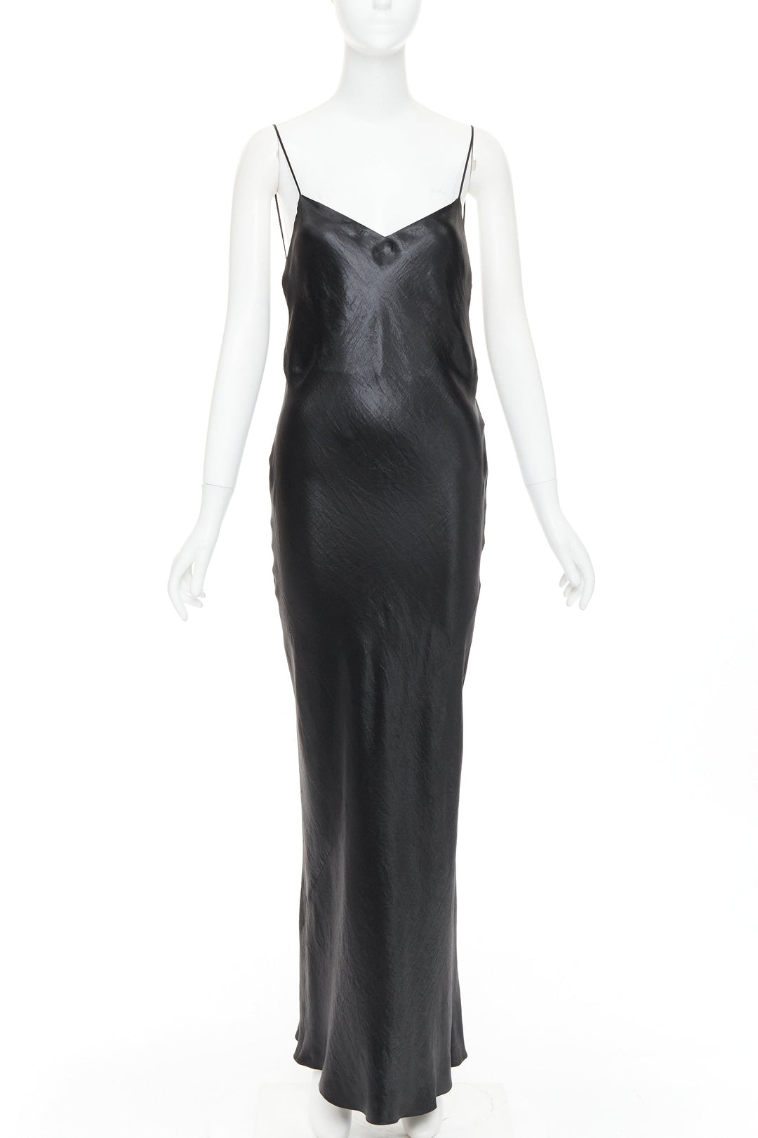 SAINT LAURENT 2023 Runway black iridescent satin plunge cowl back dress FR42 XL
