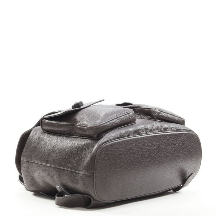 GUCCI dark brown pebble leather Bamboo turnlock pocket flap backpack bag