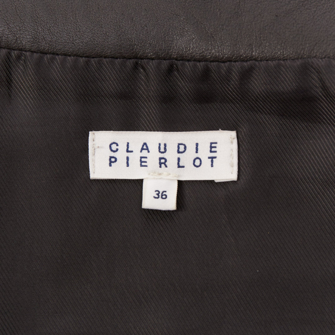 CLAUDIE PIERLOT black soft leather zip belted pocketed biker mini skirt FR36 S