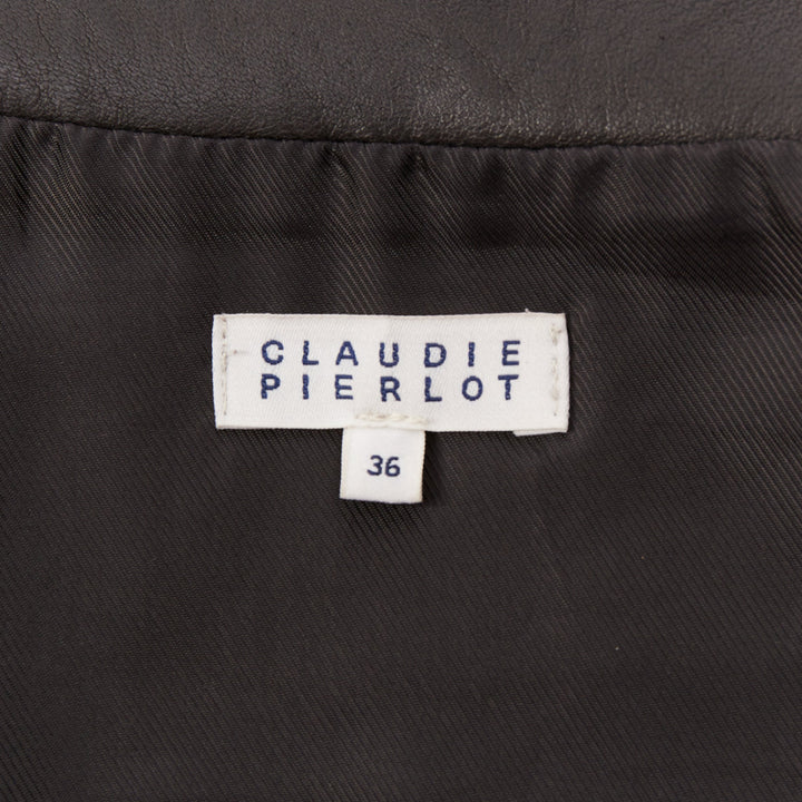 CLAUDIE PIERLOT black soft leather zip belted pocketed biker mini skirt FR36 S