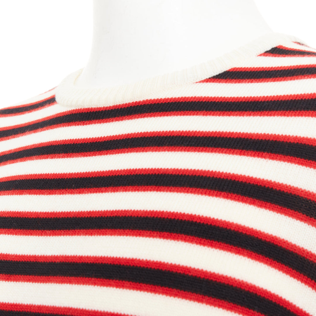SAINT LAURENT 2018 cream red black 100% virgin wool horizontal striped sweater S