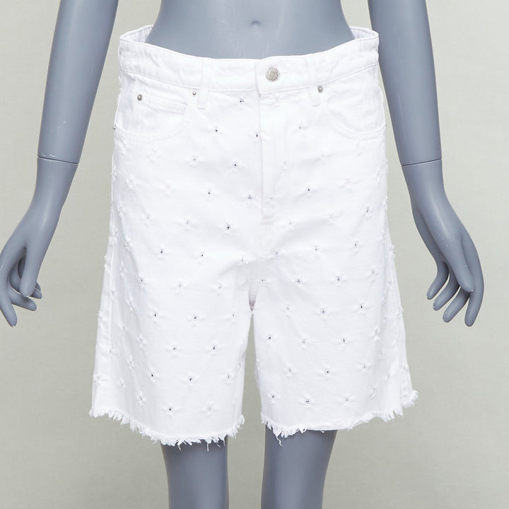 ISABEL MARANT ETOILE Liny white hole punched frayed denim shorts FR38 M