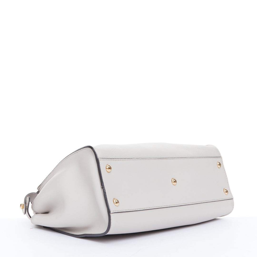 FENDI Peekaboo Medium Selleria Leather taupe grey enamel hardware top handle bag