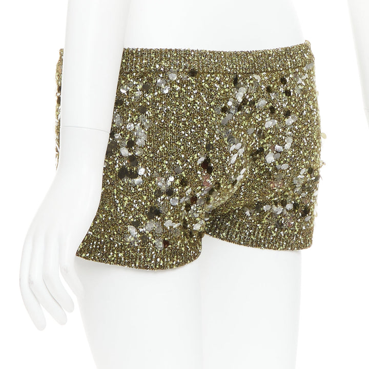 GUCCI De Sarto 2024 green sequin paillette boucle knitted mini shorts S