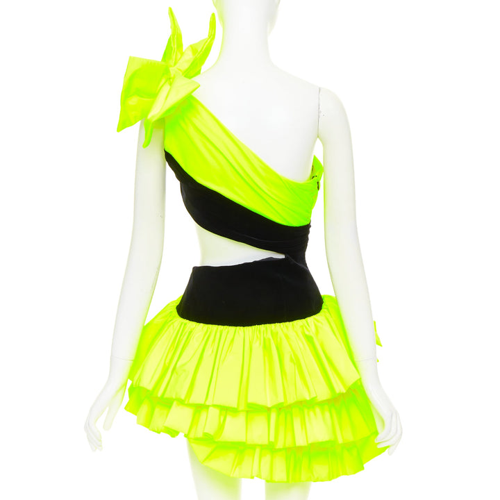 rare ALEXANDRE VAUTHIER SS2023 Runway neon yellow black velvet cut out dress