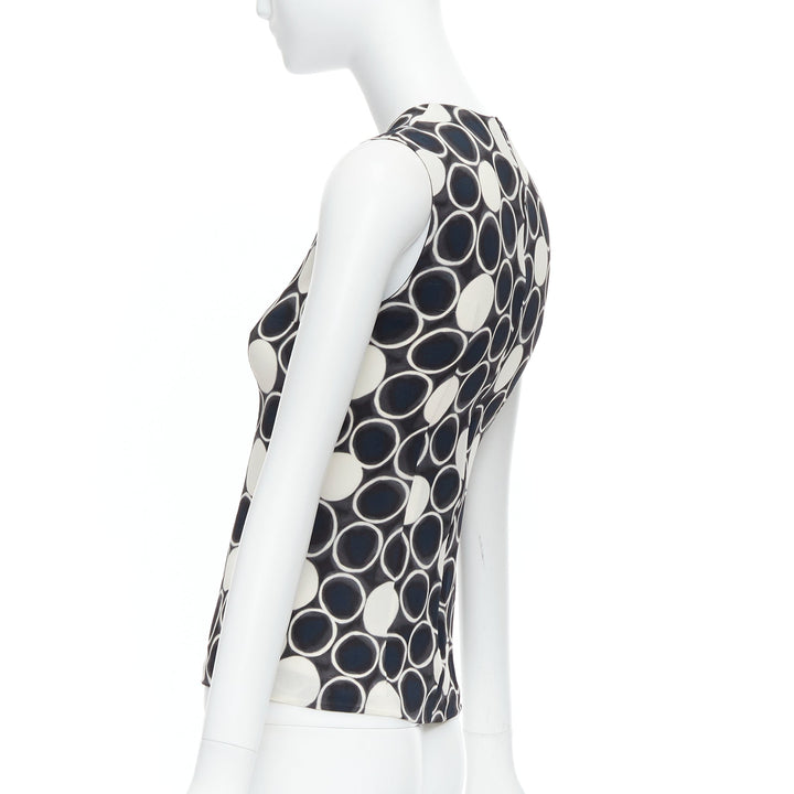 MIU MIU 2012 black white blue circle print sleeveless tank top IT36 XXS