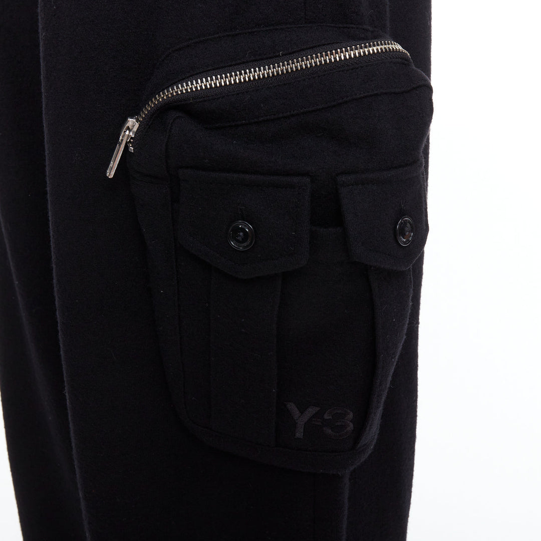 Y3 black wooly silver zip stripes opening asymmetric cargo joggers M