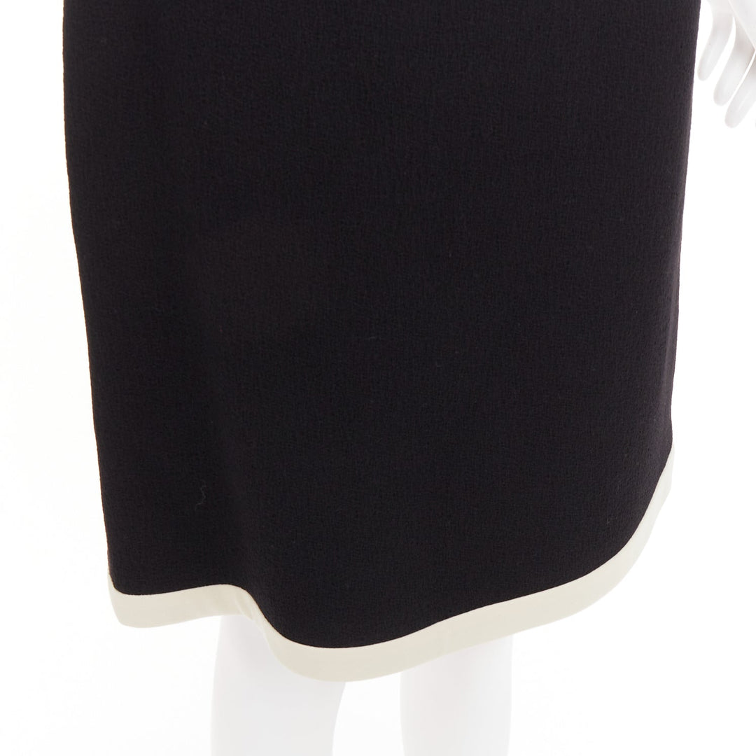 GUCCI 2017 black wool crepe cream trim hem A-line knee skirt IT40 S