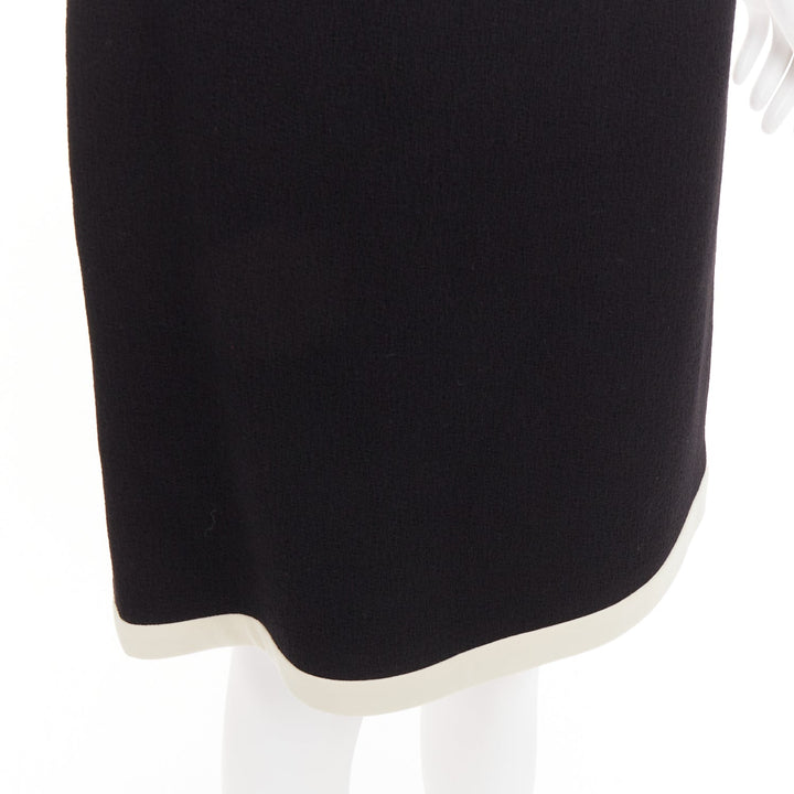 GUCCI 2017 black wool crepe cream trim hem A-line knee skirt IT40 S