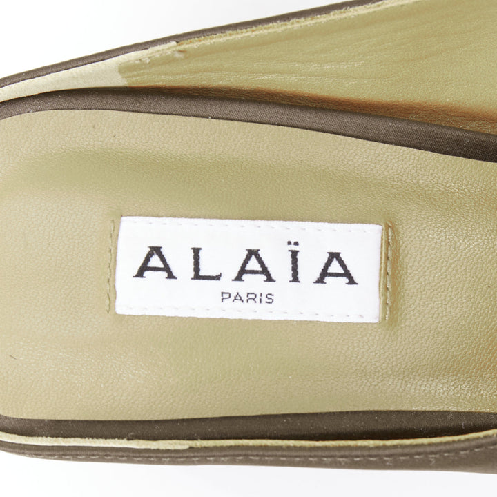 ALAIA Tong 75 brown satin sculptural wedge open toe thong sandals EU37