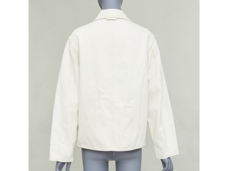 LOEWE JW ANDERSON Anagram brown leather pocket cotton linen work jacket FR34