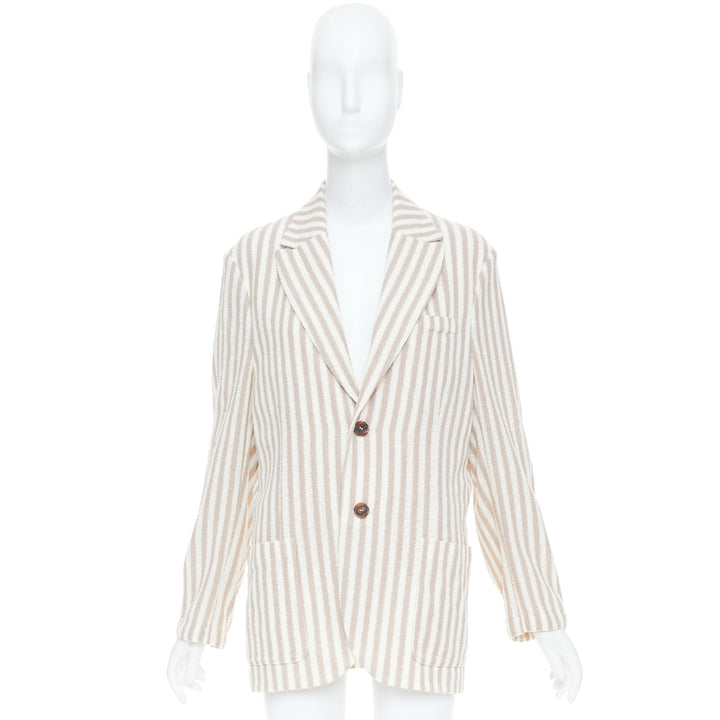 HARRIS WHARF LONDON beige striped cotton blend single breasted blazer IT52 XL