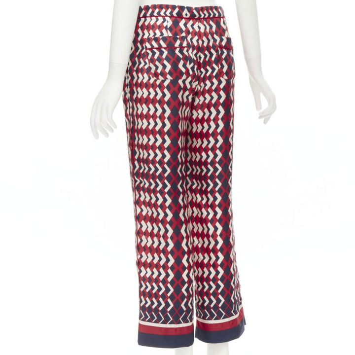 FOR RESTLESS SLEEPER FRS 100% silk blue red geometric print pants L