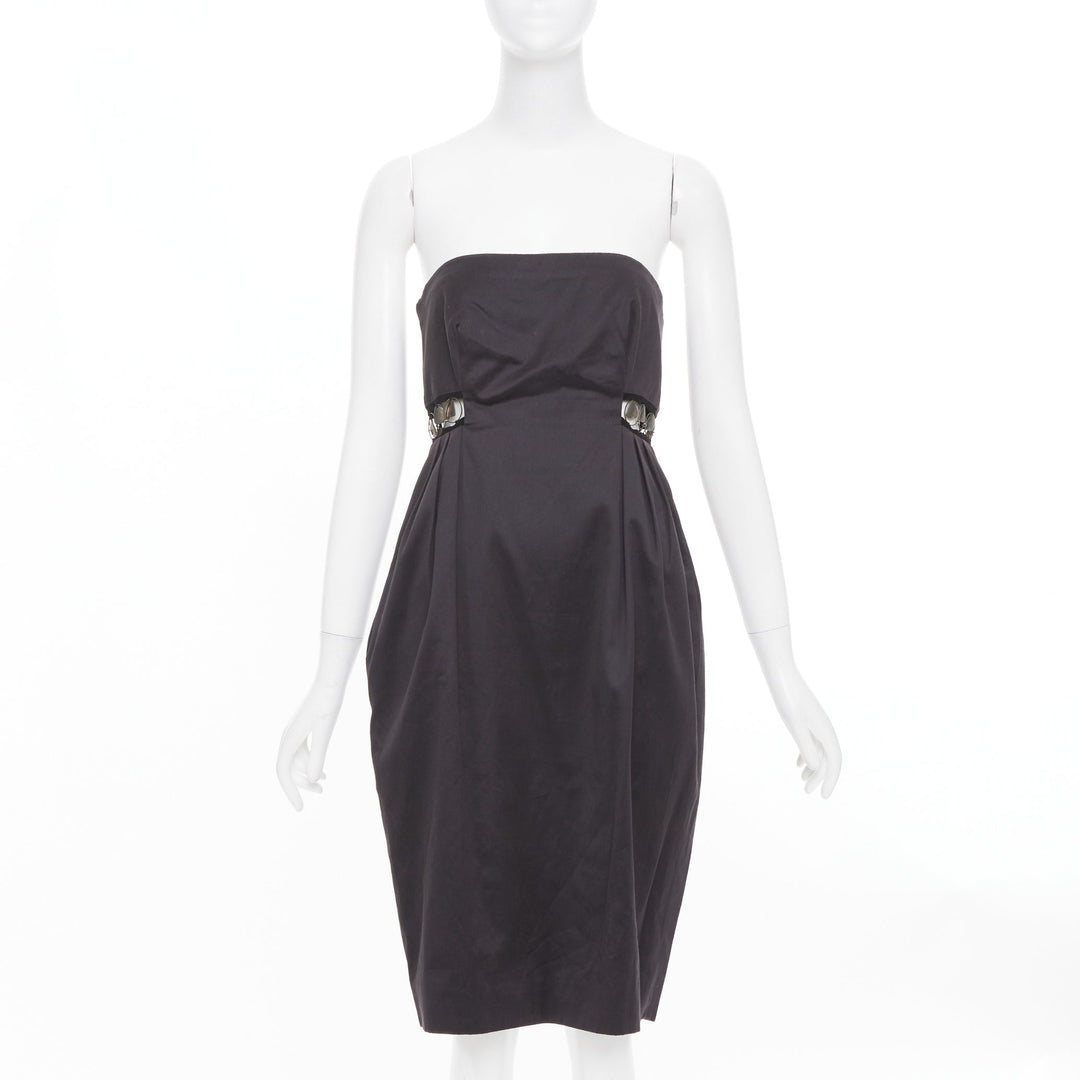 CHLOE 2011 aged chain embellishments pleated cut out strapless dress FR36 S