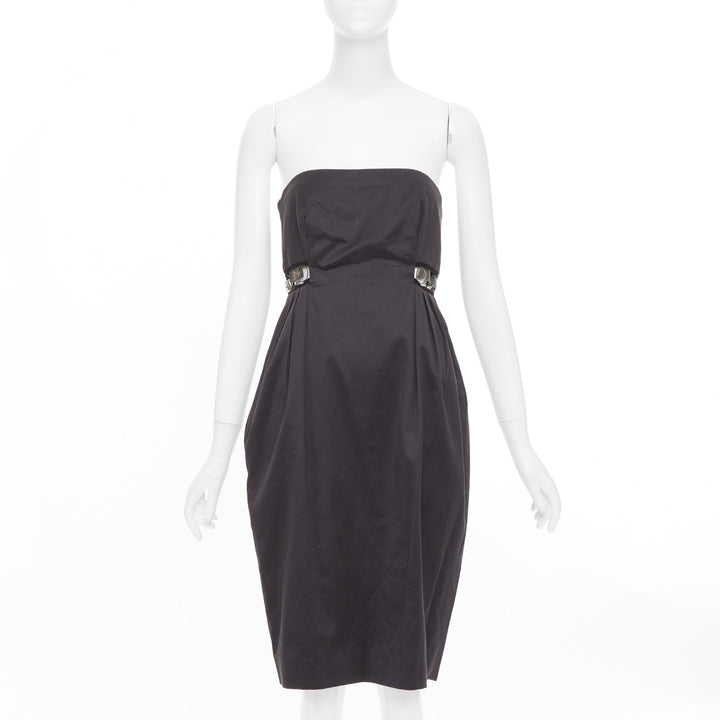 CHLOE 2011 aged chain embellishments pleated cut out strapless dress FR36 S