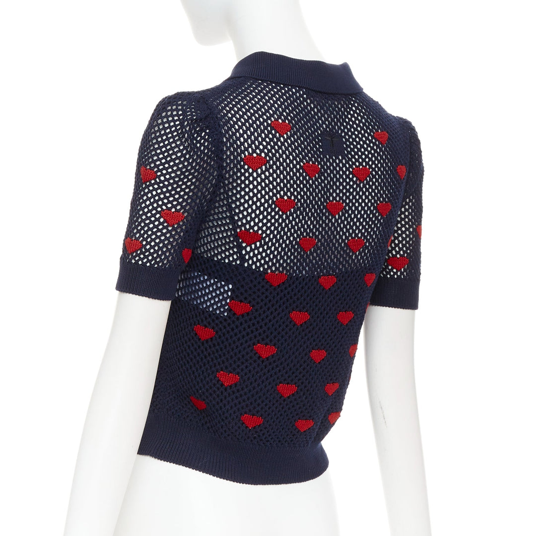 DIOR 520 Seris I Love Paris nav blue red heart knit polo shirt FR36 S