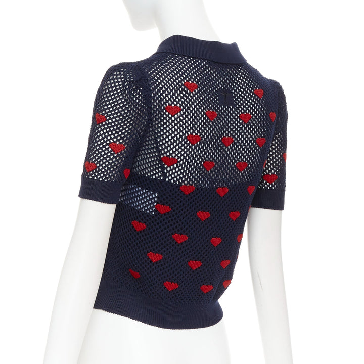 DIOR 520 Seris I Love Paris nav blue red heart knit polo shirt FR36 S