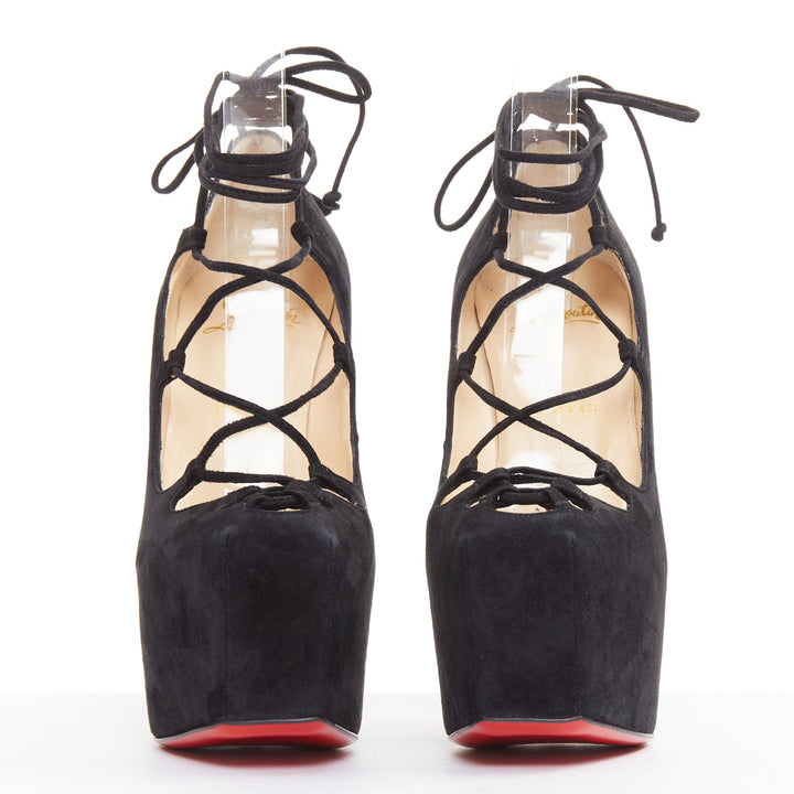 CHRISTIAN LOUBOUTIN Ghildarc 160 suede square toe lace up platform pumps EU37.5