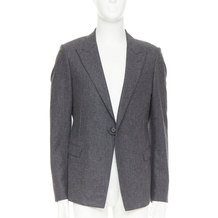 LANVIN grey speckled wool exposed darts single button blazer EU50 L
