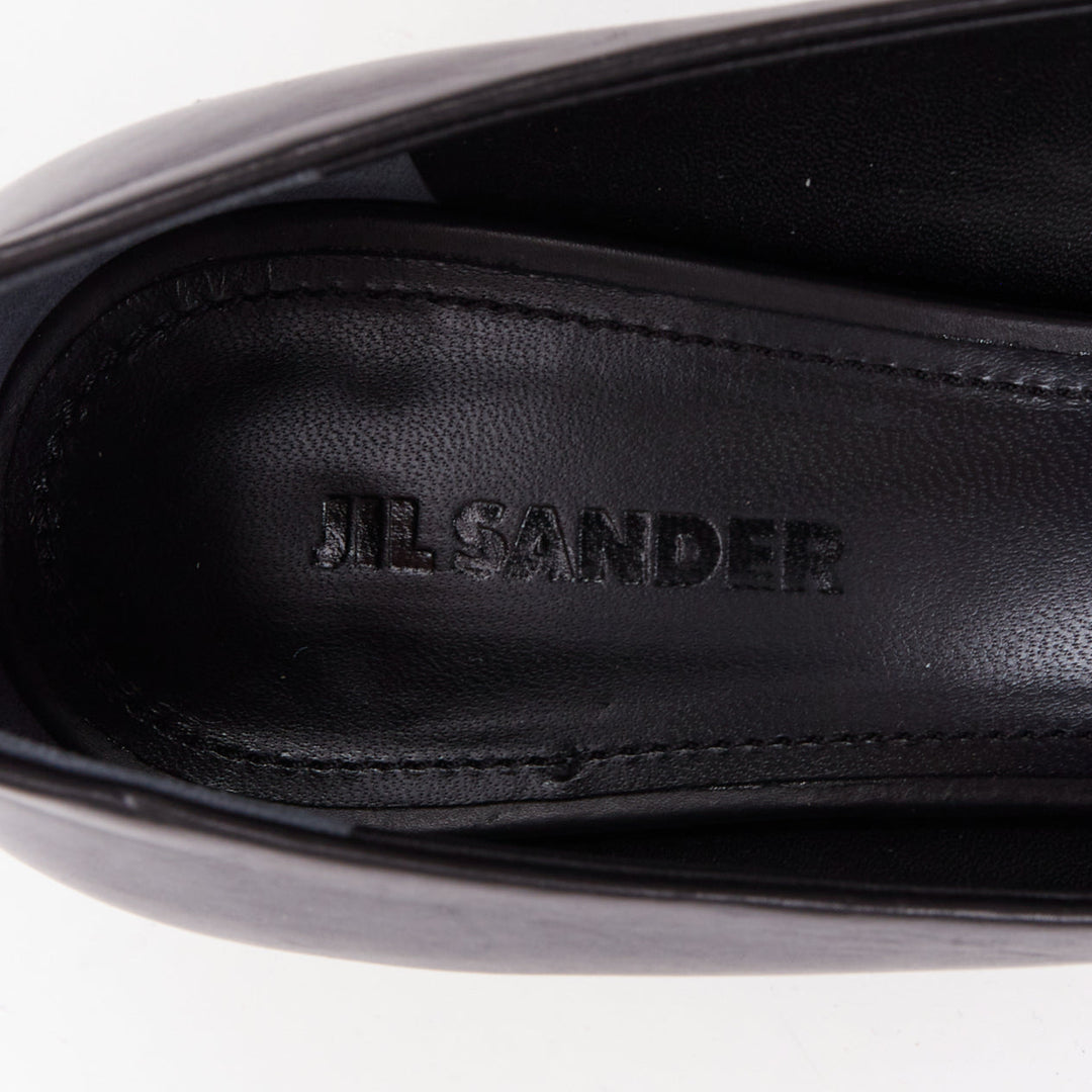 JIL SANDER black leather matte silver cylinder heel anklet ring pumps EU37