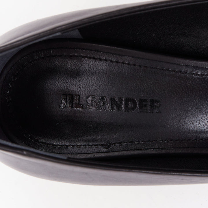 JIL SANDER black leather matte silver cylinder heel anklet ring pumps EU37