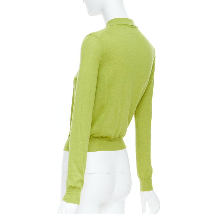 MIU MIU 2024 pistacchio green logo cashmere silk polo collar cardigan IT40 S