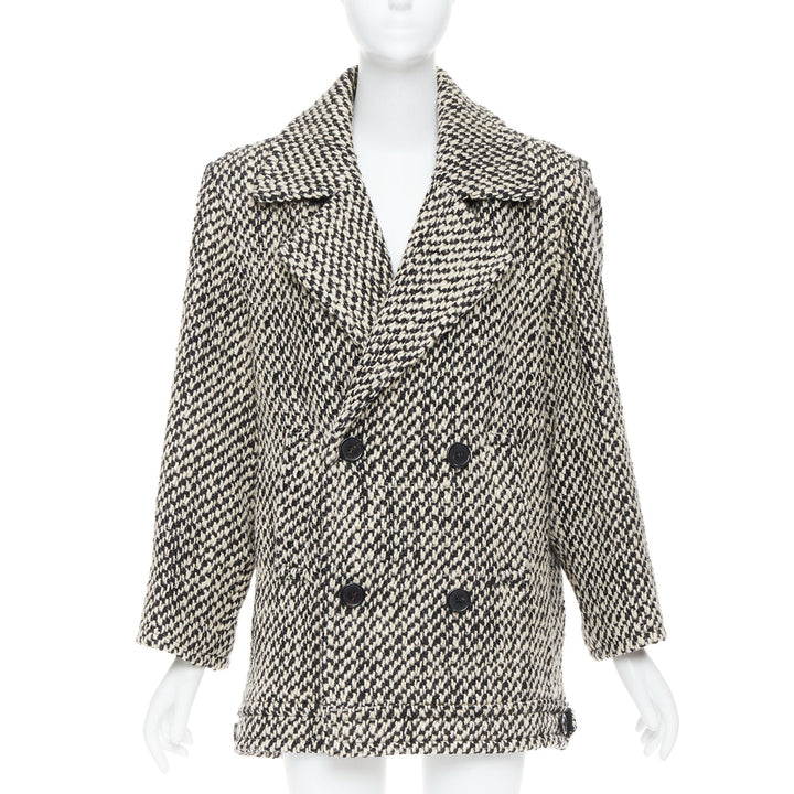 SAINT LAURENT 2022 Runway grey tweed power shoulder oversized coat FR42 XL