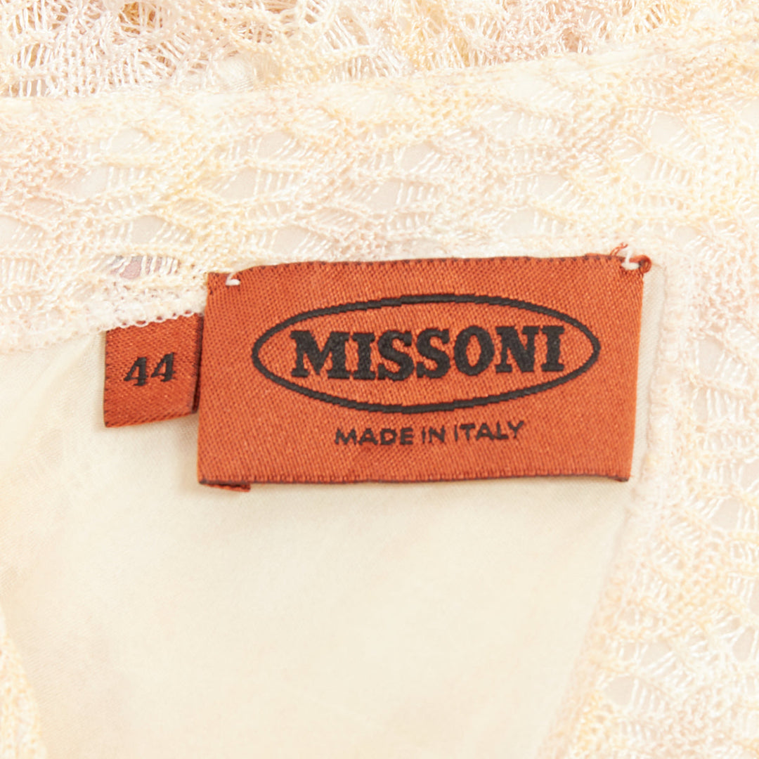 MISSONI cream sequin embellished loose knit pleated neck mini dress IT44 L