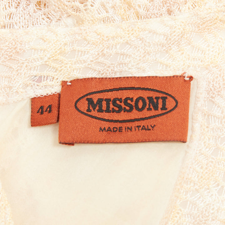 MISSONI cream sequin embellished loose knit pleated neck mini dress IT44 L