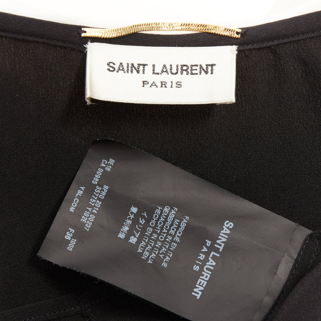 SAINT LAURENT 2014 black cream silk peter pan collar cap sleeve blouse FR36 S