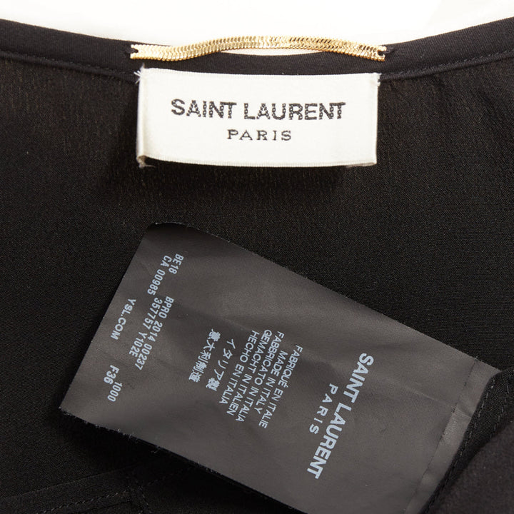 SAINT LAURENT 2014 black cream silk peter pan collar cap sleeve blouse FR36 S