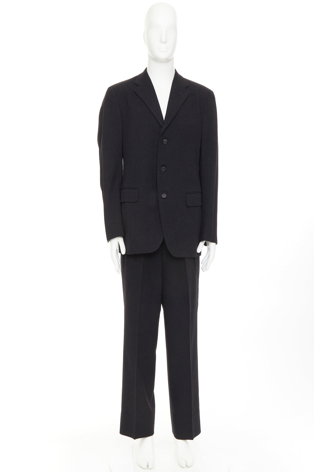 ISSEY MIYAKE black wool blend single breasted flap pocket blazer suit JP4 XL