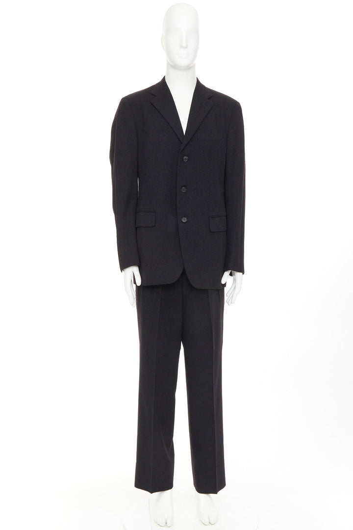 ISSEY MIYAKE black wool blend single breasted flap pocket blazer suit JP4 XL