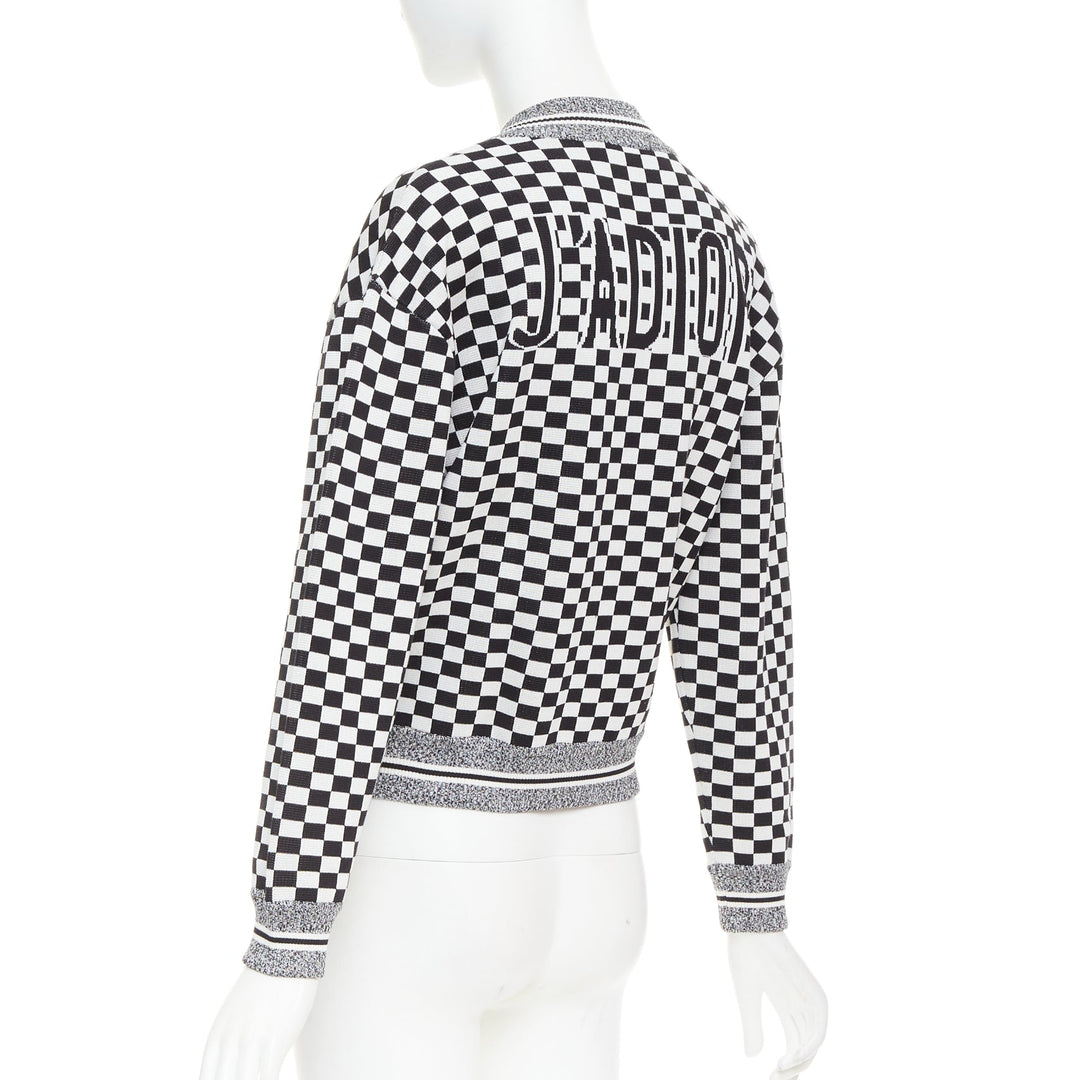 CHRISTIAN DIOR 2018 J'ADior black checkered silk cotton zip up jacket FR38 M