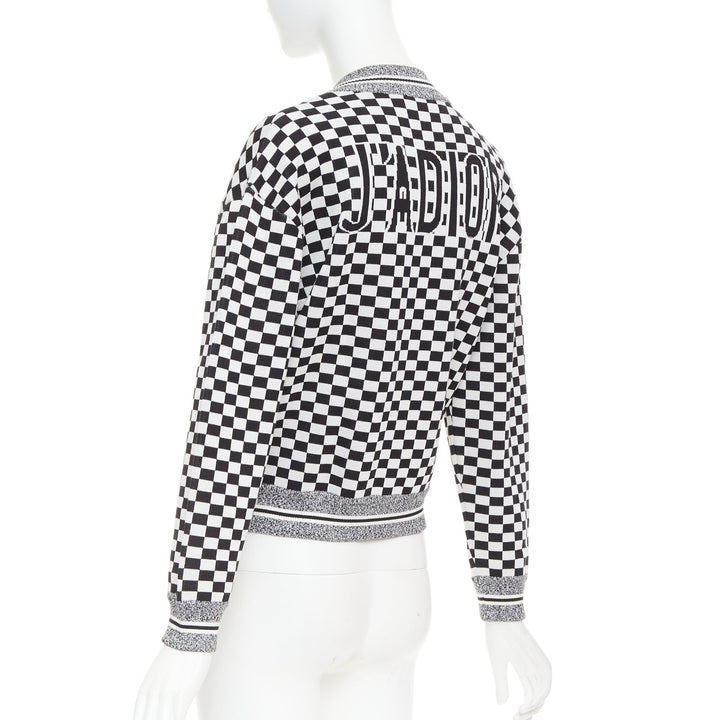 CHRISTIAN DIOR 2018 J'ADior black checkered silk cotton zip up jacket FR38 M