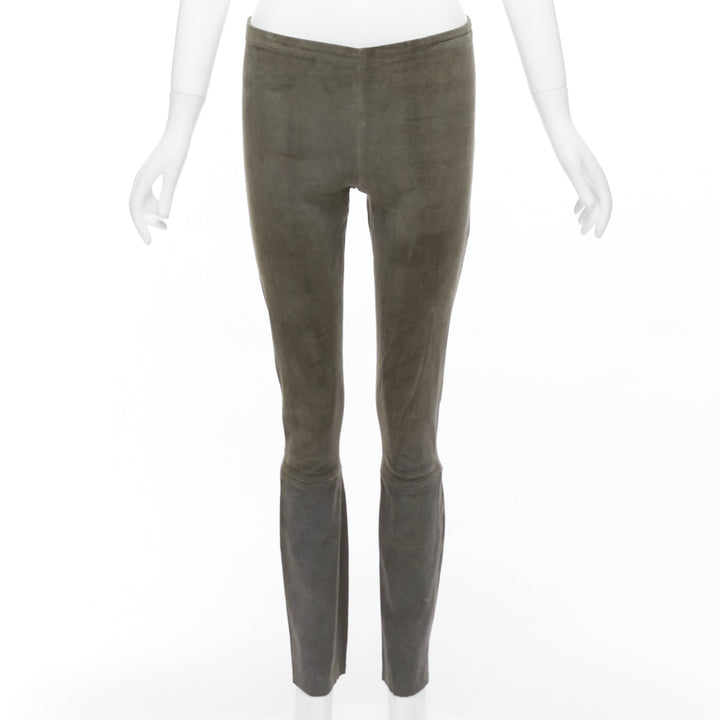 HAIDER ACKERMANN green grey suede leather flared legging pants FR36 S