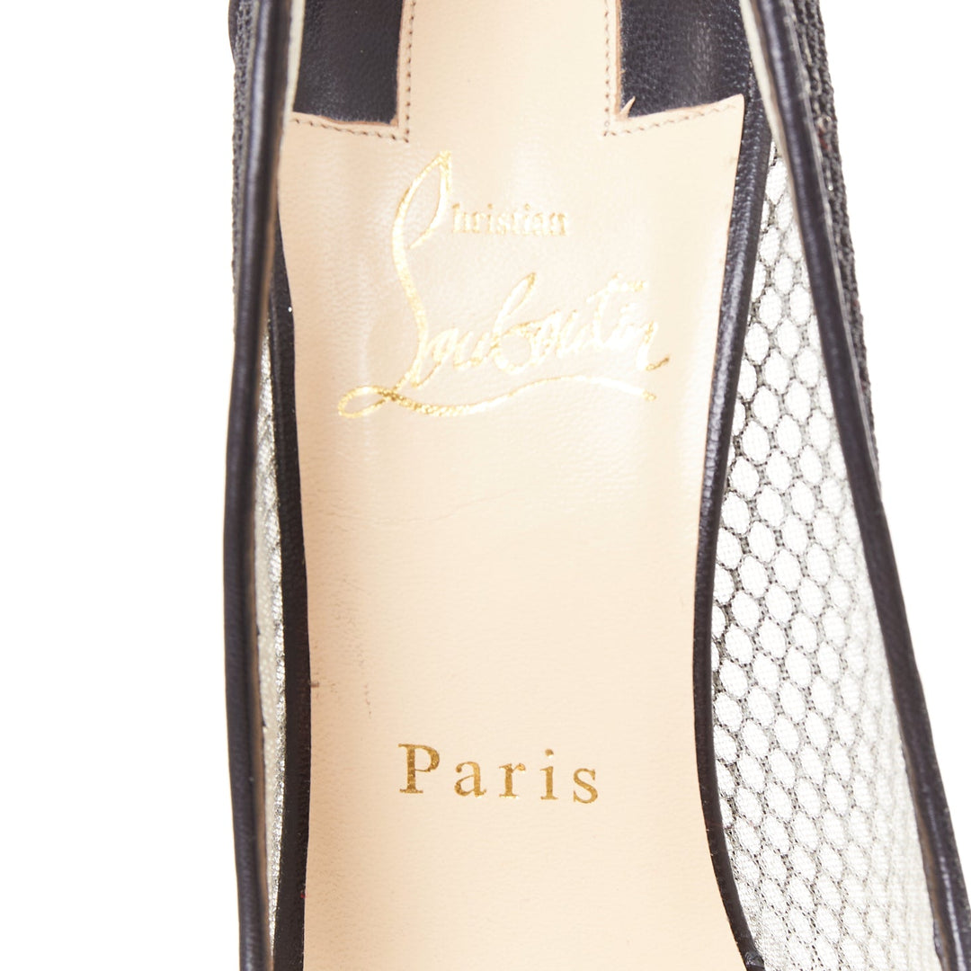 CHRISTIAN LOUBOUTIN Follies Resille 100 Fishnet Pailette black mesh pumps EU37.5