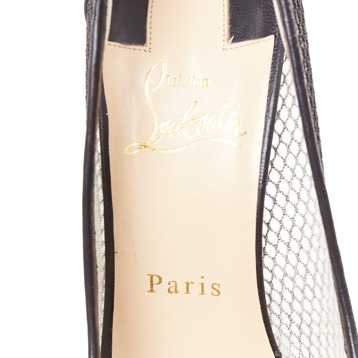 CHRISTIAN LOUBOUTIN Follies Resille 100 Fishnet Pailette black mesh pumps EU37.5