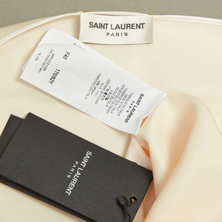 SAINT LAURENT 2022 Bridal ivory silk cowl neck open back mini slip dress FR40 L