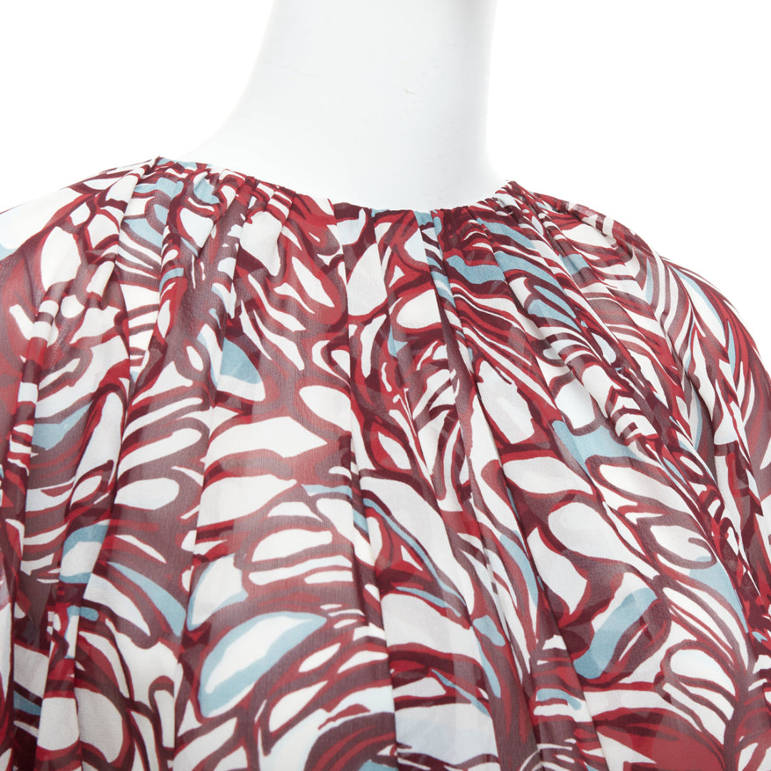 GIAMBATTISTA VALLI GIAMBA burgundy abstract print cape dress IT38 XXS