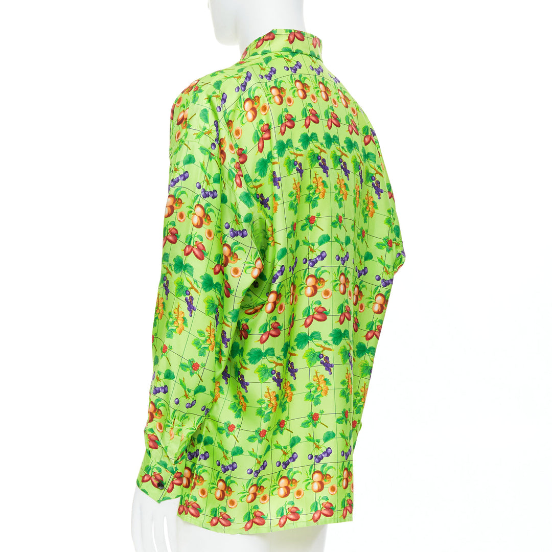 GIANNI VERSACE 1990's Vintage neon green fruit print silk shirt IT48 M