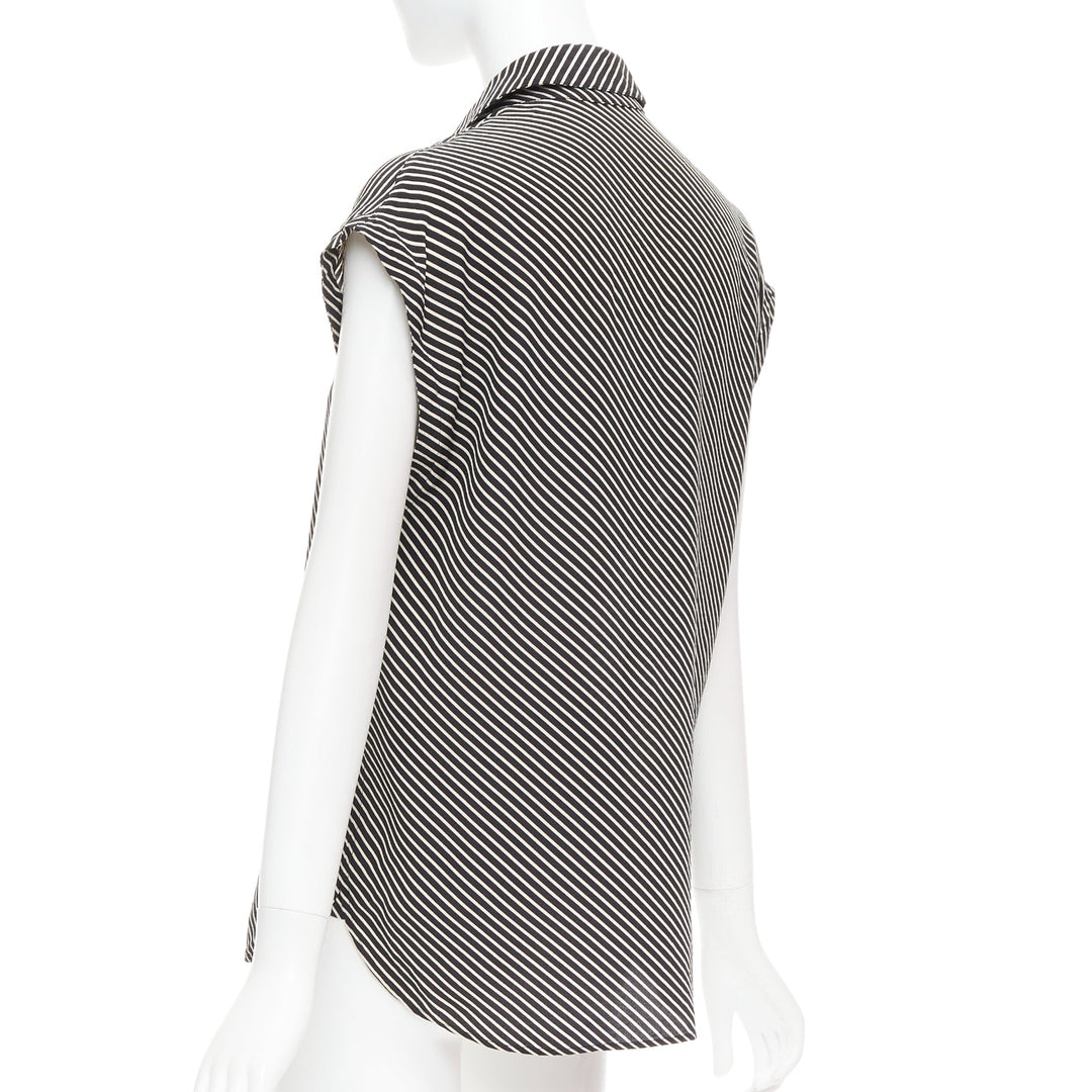 SAINT LAURENT 2015 100% silk diagonal striped sleeveless blouse FR34 XS