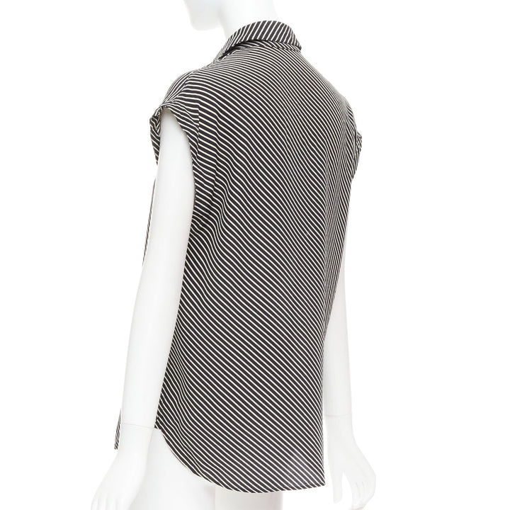 SAINT LAURENT 2015 100% silk diagonal striped sleeveless blouse FR34 XS