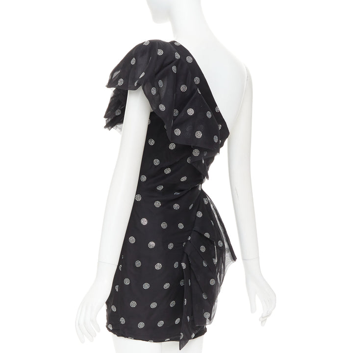 ALEXANDRE VAUTHIER SS2019 black chiffon silver crystal ruffle one shoulder dress