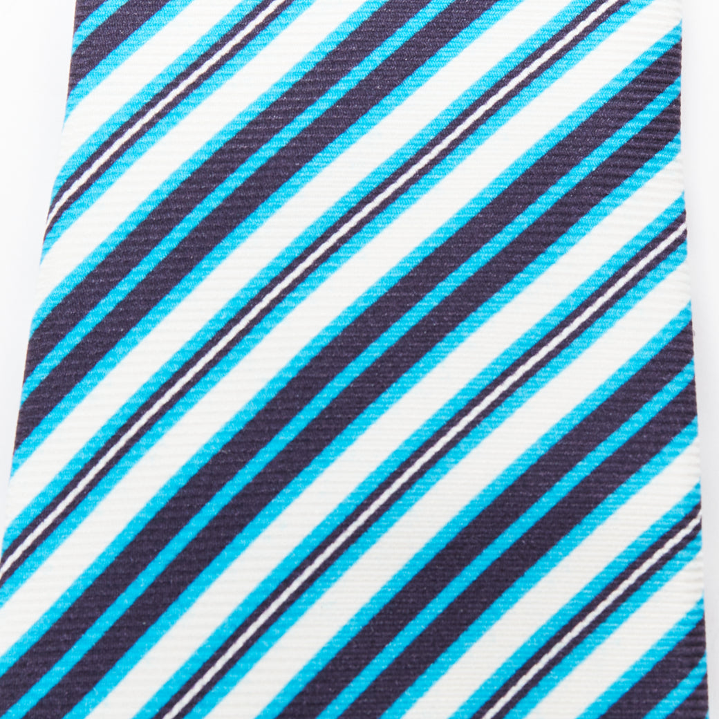 KITON NAPOLI Set of 4 100% silk blue green black white diagonal stripe dress tie