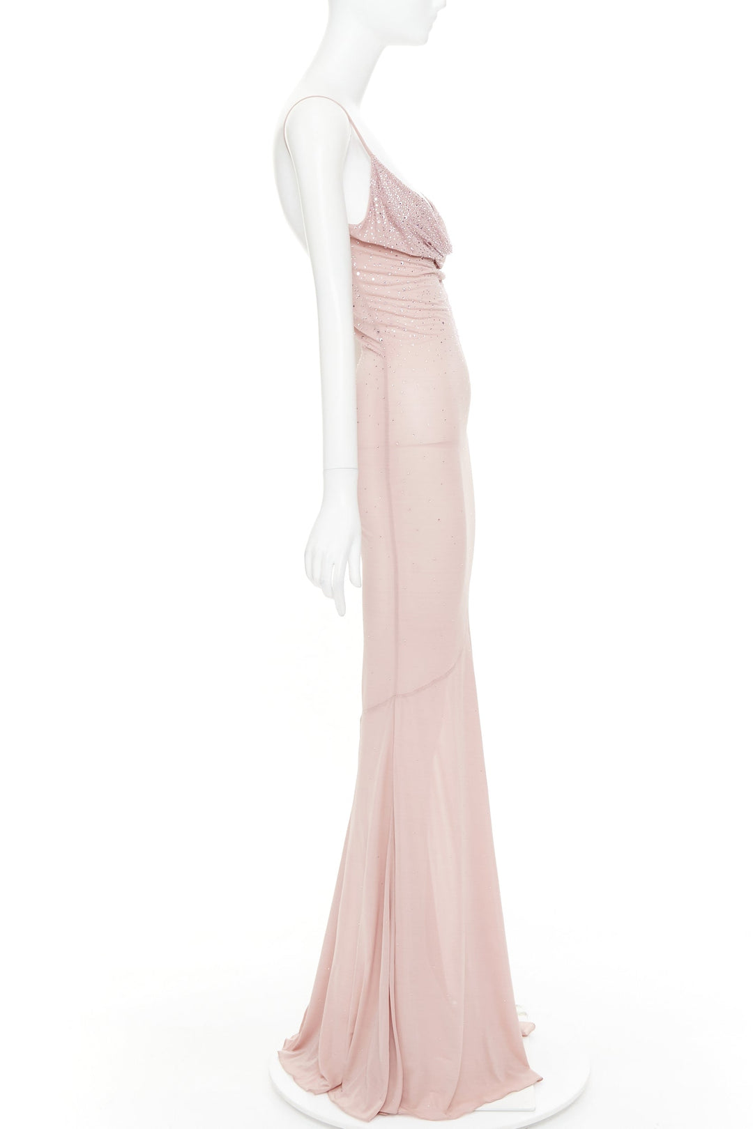 ALEXANDRE VAUTHIER pink degrade crystal strass embellished sheer backless gown